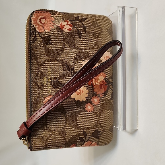 Coach Signature Canvas Leather Floral Print wristlet - Picture 11 of 14